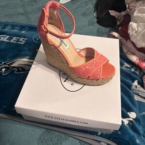 Steve Madden Bright Coral Wedge Sandals